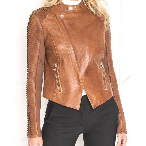Lamarque NWT - Azra Leather Jacket in Luggage - Picture 3 of 5